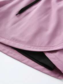 1pc Plus Size Women's Shorts, 2in1 Solid Color Lining 2 In 1 Sports Pants, Elastic Waist Two Pieces Set, Suitable For Running, Sports, Yoga, Fitness In Summer - Purple - View 5