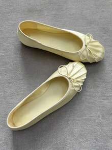 2026 Spring/Summer New Women's Shoes, Bow Decor Ballet Flats - Yellow - View 5