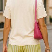 Set de 2 piezas de conjunto casual de verano para mujer con camiseta estampado de limón y shorts a rayas - Caqui - Ver 3