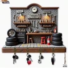 1pc 2D Retro Vintage Wooden Key Holder Hook, Multifunctional Home Decor Key Rack With 4 Metal Hooks, Wall, Porch, Room, Villa, All Season Home Decoration - Multicolor - View 5