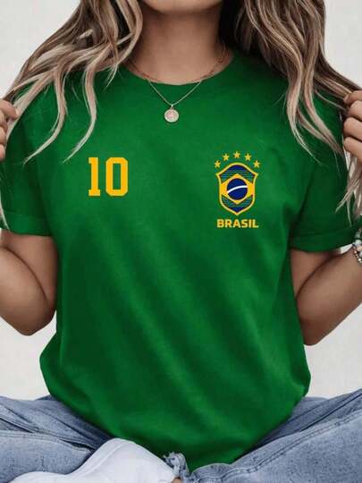 Camiseta Moda  Feminina Camisa 10 Brasil T-shirt 100% Algodão Copa 2026