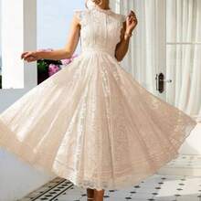 Women's Elegant Vintage Lace A-Line Dress, Party Dress, Wedding Dress, Birthday Dress, Graduation Dress Summer - Albaricoque - Ver 1