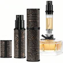 Perfume Bottle 5ml, Ancient Print Leather Refillable Dispenser Bottom Fill Fragrance Scent Container, Portable And Leak-Proof Suitable Traveling Outgoing, AG00BQ (Egypt Print Gold) - 埃及印花金 - 查看 2