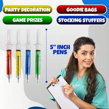 12pcs Retractable Multicolor Fun Syringe Shaped Pens, Suitable For Nurses, Nursing Students, School Supplies, Birthday, Christmas Stocking Stuffers And Toy Party Gifts (Black Ink) - A - View 7