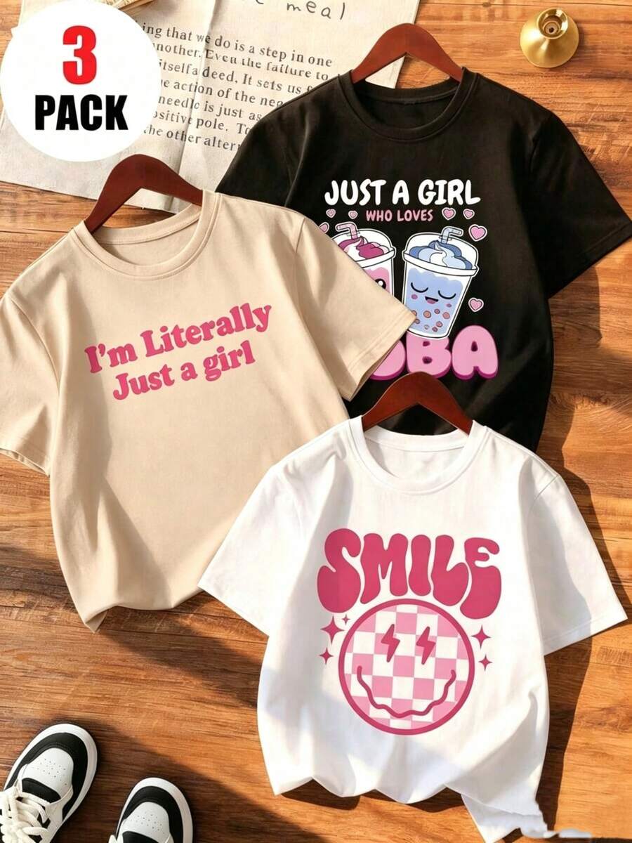 camisetas de manga corta de Prenda individual, no un conjunto de 3 piezas, 1 piezas/set de camisetas de manga suitable for streetwear, Top oversized cuello redondo daily outings, camping, concerts, hip-hop, rock, and rap events redondo, de uso casual y versátil para el verano, para mujer - Blanco - Ver 1
