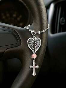 Pink Crystal Guardian Angel Car Hanging Ornament - Premium Alloy Angel Decor, Can Be Hung On Rearview Mirror, Steering Wheel, Women's Handbag, Etc. Elegant Car Interior Accessory, Ideal Gift For Ladies, Girlfriends And Family, Suitable For Any Occasion - A - View 1