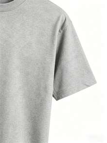 Camiseta de mujer de manga corta, estampado de eslogan en letras rojas, cuello redondo, ropa casual para uso diario - Gris - Ver 4