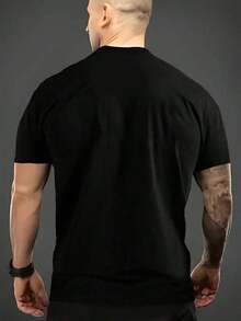 Men's Short Sleeve T-Shirt With Black Tiger Print - Eye-Catching Orange And White Tiger Design, Regular Fit, Casual Summer Top, Sporty Style Clothing. | Sporty Look | Embellishments Details Women's Holiday Sets 629G - 黑色 - 查看 2