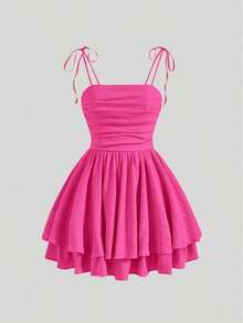 Vestido Con Tirantes Finos Y Estampado Floral Para Mujer - Rosa Fucsia - Ver 5