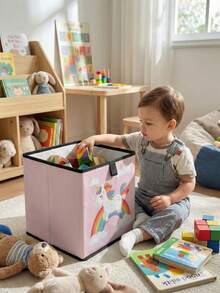 1pc Large Capacity Foldable Storage Box, Cartoon Horse Print Open Storage Basket, Durable Multi-Function Drawer Type Design, Space-Saving For Home, Dorm, Nursery, Under Bed Storage - Multicolor - View 10