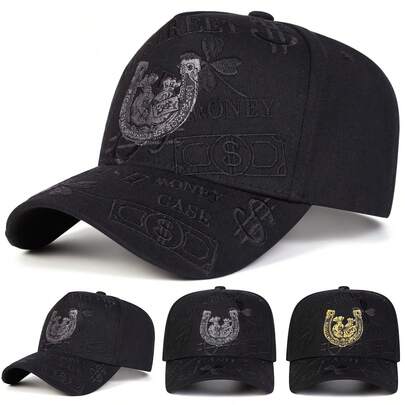 1pc Men's Horseshoe & Wallet Embroidered Truck Driver Baseball Cap, Street Fashion Five-Panel Hat, Outdoor Sun Protection Casual Hat For Spring, Autumn, Travel, Beach