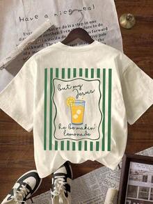 [100% Cotton] TaggedThreads Jesus Lemonade T-Shirt, But My Jesus Is Making Lemonade, Women's Graphic Tee, Casual Short Sleeve Crew Neck T-Shirt, Comfortable Summer, Autumn And Winter Styles - Unisex Everyday Wear For Women And Men For Campus - 杏色 - 查看 3