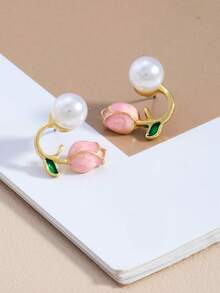 1 Pair Cute, Sweet, Minimalist Rose Flower Earrings, Korean Style, Nature Inspired (Color Gradient Random, Card Not Included) - Multicolor - View 5