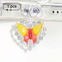 Accesorio de enchufe antipolvo con decoración de mariposa y corazón de ónix y cristal, accesorio colgante compatible con todos los modelos de teléfono - Multicolor - Ver 17