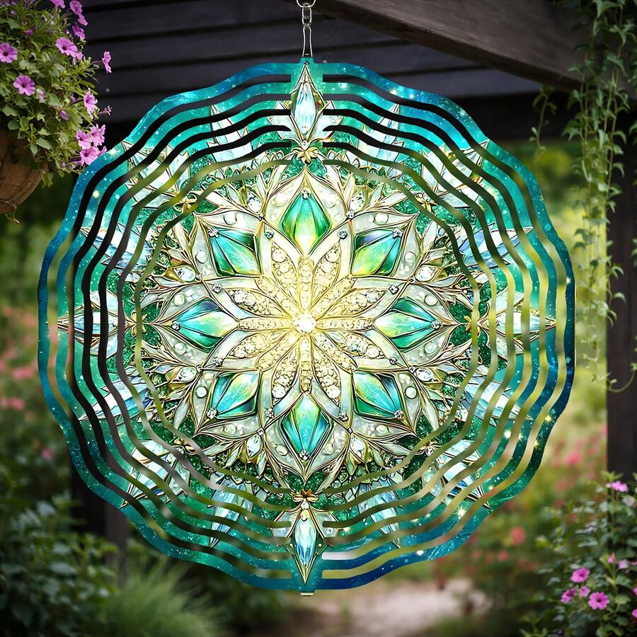 Cosmic Crystal Chime, Gold Geometric Pattern, Luxury Sci-Fi Art Home Decor Gift - Perfect For Garden, Patio, Balcony Outdoor Decoration, Mysterious Starry Atmosphere, 360° Rotating Hook, Dynamic Visual Effect (Pendant Not Included), Random Style - A - View 1