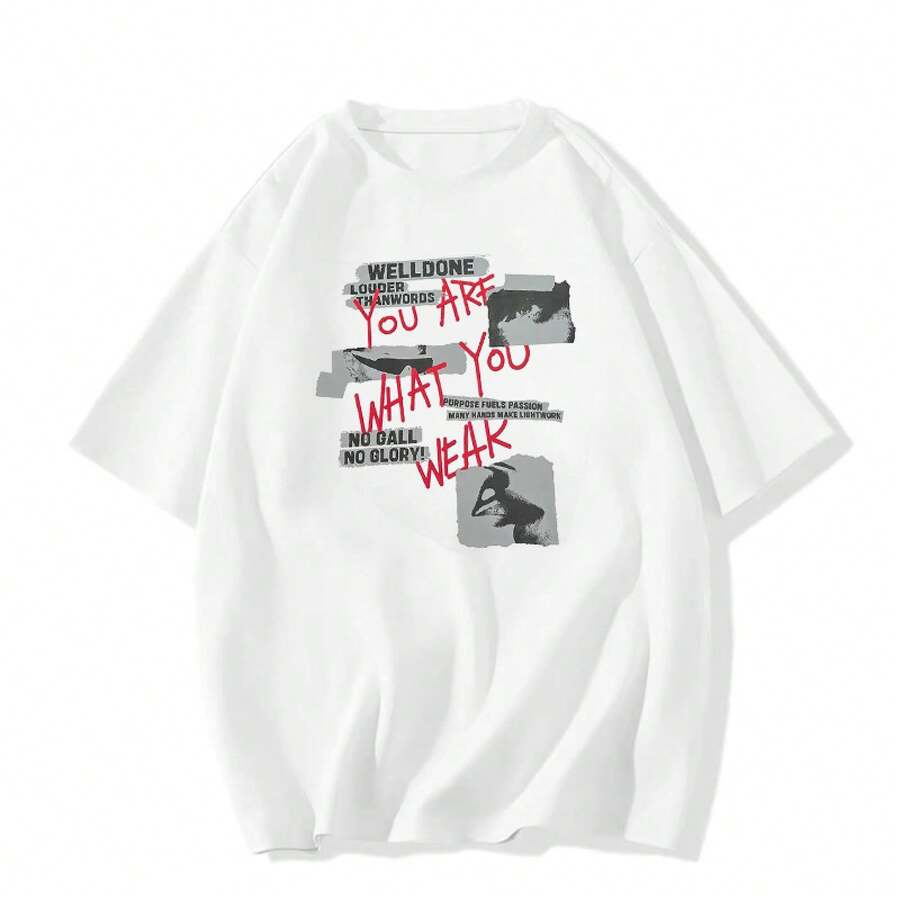 Women's Thick Cotton T-Shirt, New Summer Collection, American Style With Straight Shoulders And An Exclusive Design. Loose Fit That Makes You Look Slimmer, High-Quality Fabric That's Super Comfortable And Cool. A Casual Look, Ideal For Everyday Wear And Going Out, Looks Great For Any Occasion. VRPX - 白色 - 查看 1