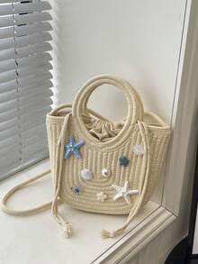 Fashionable Woven Shoulder Bag For Spring 2026, Suitable For Daily Use, Casual Outings, Travel, And Vacations - النيون - مشاهدة 9