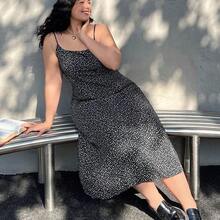 Plus Size Woven Navy Blue Background White Floral Print Dress,Beach Dress Sundress,Holiday Outfits Boho - Blanco y Negro - Ver 2