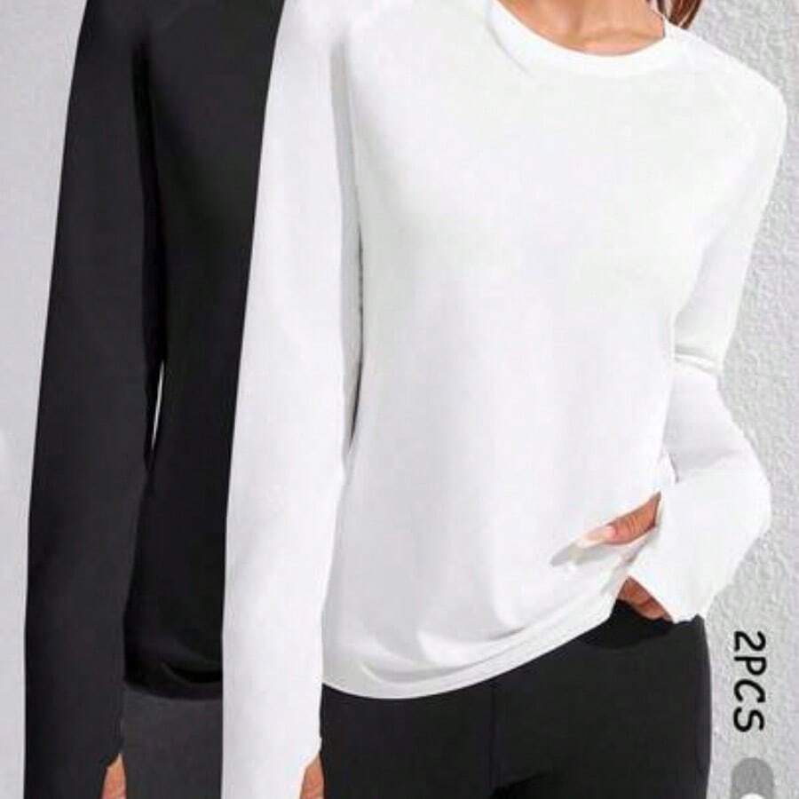 Activina Camiseta deportiva de manga larga y cuello redondo para mujer - Multicolor - Ver 1