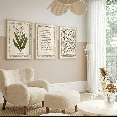 1/3pcs Folk Bird Scripture Wall Art Picture Vintage Lily Of The Valley & Birds Canvas Print Paintings|Modern Cottagecore Aesthetic Decor For Bedroom,Living Room Or Office Home Decor,Christian Scripture Bible Verse,Farmhouse Floral Poster,Gift For Her,Unframed