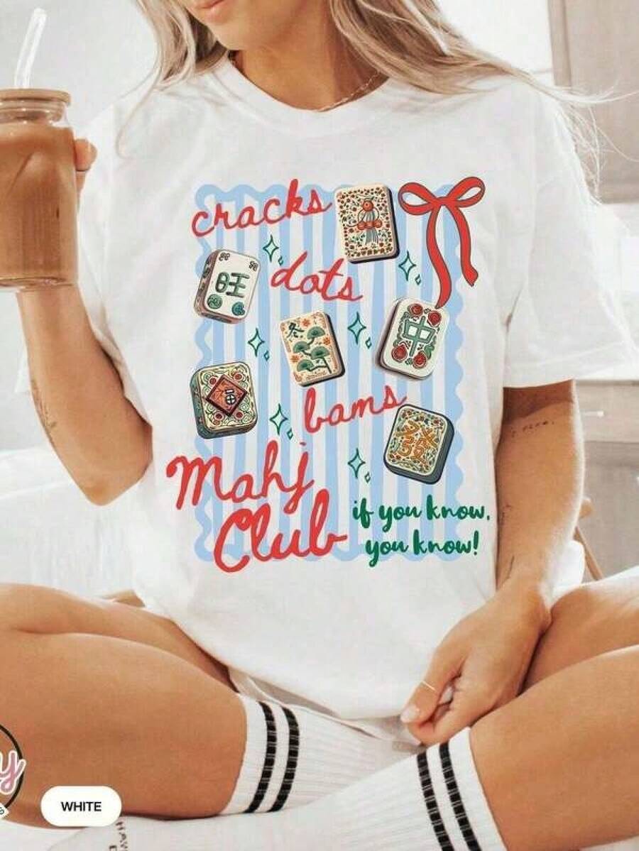 Las últimas camisetas para mujer de 2026Artsadd Cracks Dots Bams Mahjong T-Shirt, Mahj Girl Shirt, Mahjong Gift, Mahjong Apparel Gift, Girls Game Night Shirt, Mahjong Board Game Shirt, Camisetas Oversized para Mujer, Regalo para el Día de la Madre, Camiseta Casual Lavable a Máquina para Vacaciones, Ropa Urbana y Deportiva. |     Juneteenth, Holiday & Office Women T-Shirts,Comfortable,playeras de mujer,blusas casuales para dama,Camiseta gráfica de estilo retro-rock,Camiseta gráfica divertida,Prenda masculina de moda,Patrones de anime y dibujos animados - Blanco - Ver 1