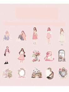 30 peças/Pacote Adesivos Decorativos de Personagem Retrô Feminino em PET à Prova d'Água para Junk Journal, Scrapbooking e Artesanato, 15 Designs de Padrão - multicolorido - Visão 15