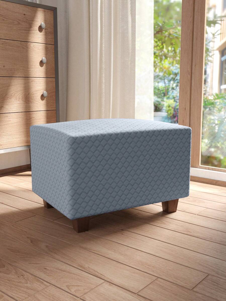 1pc Diamond Jacquard Footstool Cover, Suitable For Living Room Bedroom, Modern Minimalist Design, Applicable For All Seasons - Grey - View 1