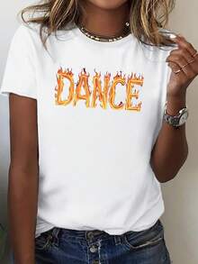 1 Camisetara mujer con tem£tica de baile, llamas llamativas y figuras bailando - Vibrante top casual de manga corta naranja/amarillo/negro/blanco parr£cticas de baile, fiestas, ropa casual - Ropa de baile c￳modara todas las estaciones para bat, hip-hop, sal￳n de baile - Regalo de baile i para actuaciones y atuendos casuales - Moda de verano con patr￳n geom￩trico, letras "DANCE" iluetas de baile - uste relado para amantes del baile - Perfectara festivales y eventos de - Blanco - Ver 2