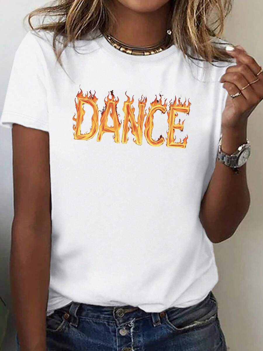 1 Camisetara mujer con tem£tica de baile, llamas llamativas y figuras bailando - Vibrante top casual de manga corta naranja/amarillo/negro/blanco parr£cticas de baile, fiestas, ropa casual - Ropa de baile c￳modara todas las estaciones para bat, hip-hop, sal￳n de baile - Regalo de baile i para actuaciones y atuendos casuales - Moda de verano con patr￳n geom￩trico, letras "DANCE" iluetas de baile - uste relado para amantes del baile - Perfectara festivales y eventos de