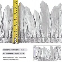 1 Meter Gold & Silver Feather Trim, Gilded Goose Feather Fringe, Clothing Dress Hem DIY Decoration Accessory - Silver - View 2