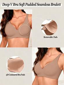 女款無縫聚攏胸罩隱形內衣可拆式墊片Bralette NudeFit內衣內著休閒舒適提拉無鋼圈內衣基礎款 - 咖啡棕 - 查看 4