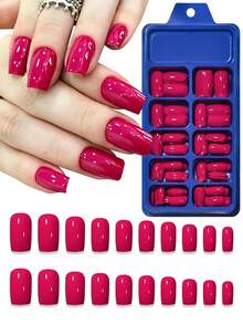 120Pcs Glossy Bright Red Press On Nails, Medium Square Short Fake Nail Tips, Full Cover Solid Color Acrylic False Nails,Daily Wear Party, Summer Hot Red Nail Art, 10 Sizes Fit All Nails - Multicolor - View 9