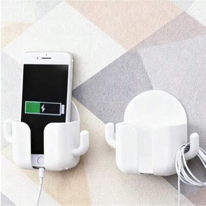 2pcs No-Drill Adhesive Wall Mounts - Stylish White Plastic, Multi-Purpose Storage For Phones & More - Ideal For Bedroom, Living Room, Kitchen & Home Organization, Mobile Accessory Management, Bathroom Storage | Minimalist Design, Shelves
