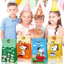 SNOOPY 花生漫画史努比设计派对礼品袋，可爱卡通纸质礼品袋带贴纸，花生漫画人物零食袋，充满多巴胺美感的派对用品，生日节日糖果饼干包装袋，派对庆祝礼品袋 - 彩色 - 查看 2