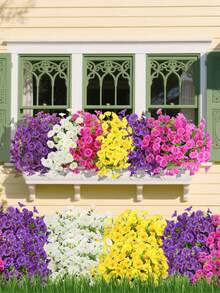 4/12 mazzi di fiori artificiali resistenti allo sbiadimento in plastica, piante finte decorative per vasi sospesi, interni ed esterni, giardino, portico, davanzale, casa, matrimonio, stile rustico, decorazione da esterno, decorazione da giardinaggio - Multicolore - Visualizzare 3