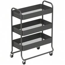 Kitchen Trolley, 3 Körbe, 4 Rollen, Metall, Schwarz - Black - View 1