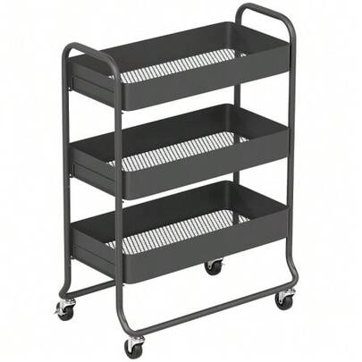 Kitchen Trolley, 3 Körbe, 4 Rollen, Metall, Schwarz
