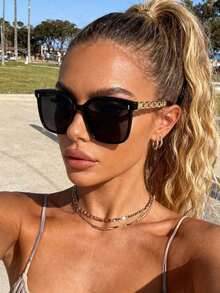 1 Pair Women's Plastic & Metal Round Full-Rim Fashion Minimalist Korean Style Classic Cool Glasses, Suitable For Music Festivals, Weekends, Outings, Golf, Driving And Other Occasions, Fashionable Accessory - màu đen - Xem 8