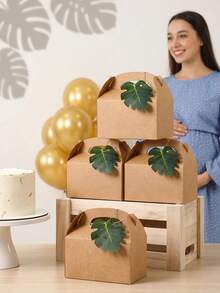 Artificial Palm Leaves Decor - Plastic/Brown Manila Paper Gift Box With Palm Leaf Pattern. Suitable For Wedding Gifts, Hawaiian Parties, Party Favors, And Jungle Themed Occasions - Box - View 7