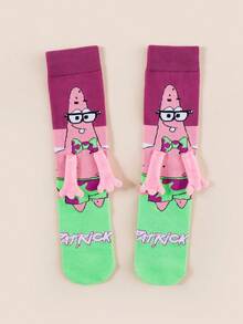 SpongeBob SquarePants 1/2 Đôi tất nam châm dài đến bắp chân kiểu Nhật Bản & Hàn Quốc, thiết kế hoạt hình dễ thương độc đáo, dành cho cặp đôi/bạn thân, phong cách mùa xuân/thu mới. - Nhiều màu - Xem 10