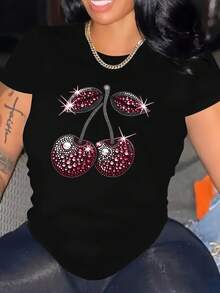 Camiseta negra casual de manga corta - Negro - Ver 1