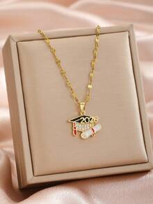1pc Kids Girls Class Of 2026 Graduation Cap & Diploma Rhinestone Pendant Necklace For Graduates Graduation Commemorative Jewelry Gift For Student Souvenir - one-size - View 7