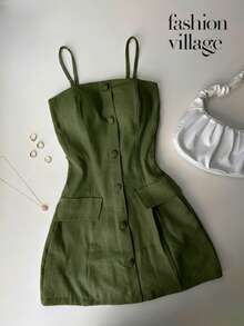 Tailored, Sensorial Short Jumpsuit With Front Buttons And Utility Pockets – Marrante Collection 2026 - Green - View 1