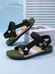 1 Pair Men's New Summer Sandals, Woven Fabric Upper, PVC Durable Non-Slip Soft Sole, Fashion Casual Beach Slippers (Size Runs Small, Suggest Ordering One Size Up) - Army Green - View 5