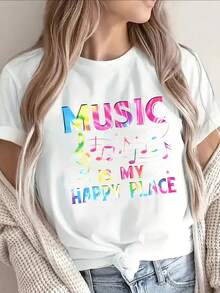 Camiseta ligera y cómoda de manga corta con un diseño vibrante de notas musicales, i para los entusiastas de la música en casa, en cafeterías o al e - Blanco - Ver 2