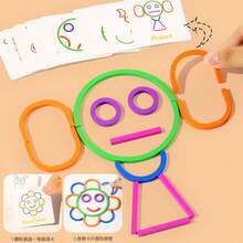 1 Set Multi-Color Tin Box Geometric Ring Puzzle, DIY Shaping Building Blocks, Includes 30 Double-Sided Cards | Montessori Educational Learning Activity Toy, Suitable For Preschool Children, Develops Hands-On Ability And Imagination | Portable Storage Travel Toy, Interactive Family Game | Brain Development Cognitive Gift Toy For Children - 彩色 - 查看 7