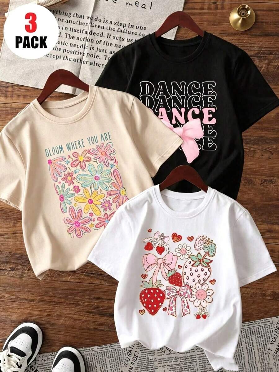 Prenda individual, no un conjunto de 3 piezas, 1 piezas/set de camisetas de manga suitable for streetwear, Top oversized cuello redondo daily outings, camping, concerts, hip-hop, rock, and rap events Camisetas casuales de manga corta para mujer con estampado de lema y letras - Blanco - Ver 1