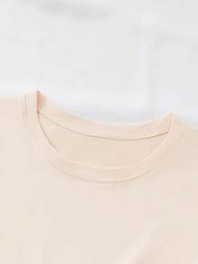 Panda Print Crew Neck T-Shirt, Standard Size Women's Clothing, Women's Clothing - Unisex Urban Vintage Style Loose Cotton Short Sleeve T-Shirt With Crew Neck. - 杏色 - 查看 3