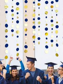1pc Navy Blue And Gold Polka Dot Decorative Wreath - Royal Blue Hanging Paper Decor Ribbon Suitable For Graduation Ceremony, Birthday Party And Pirate Themed Party Decoration - Multicolor - View 3