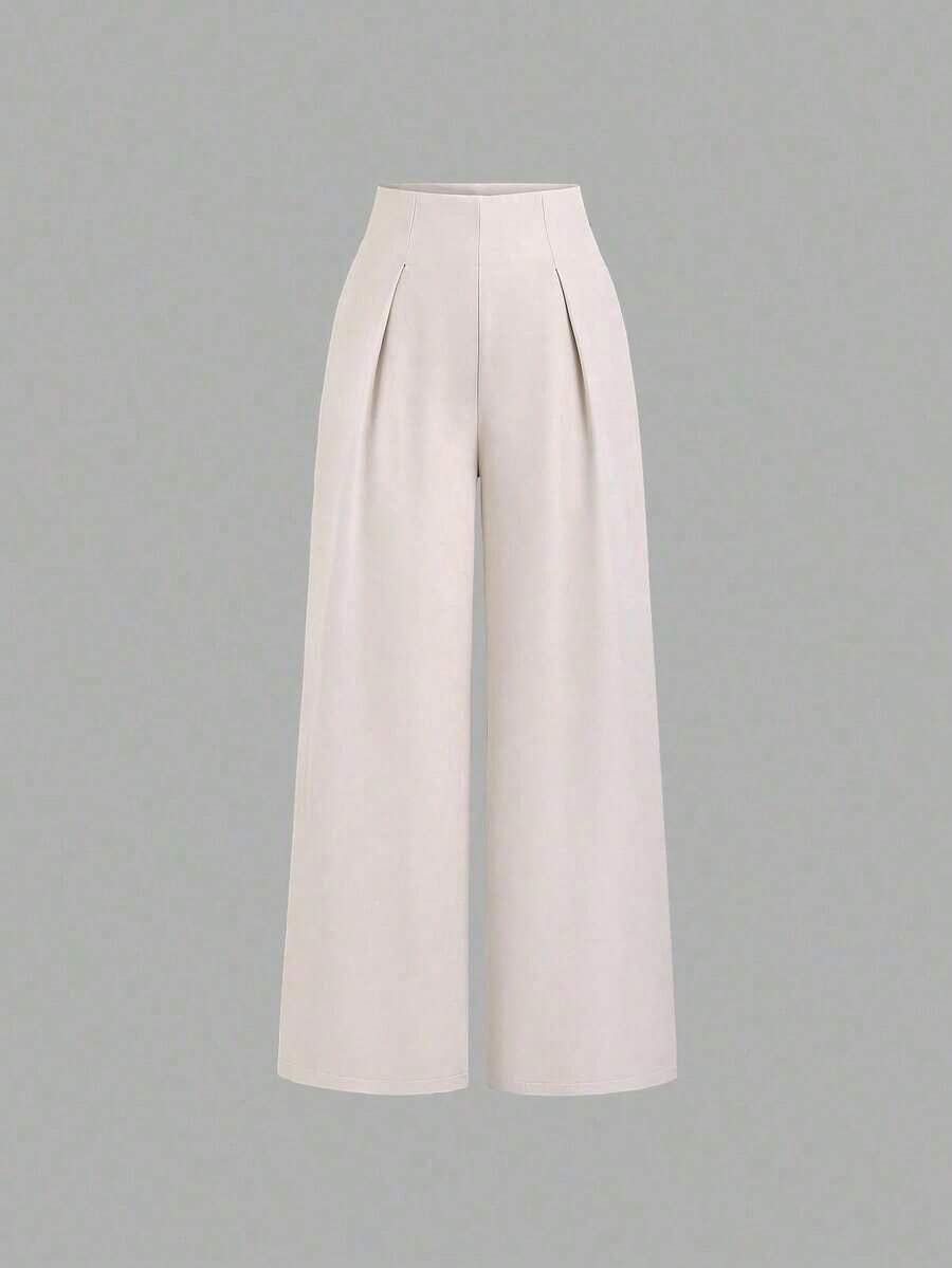 Pantalones anchos casuales de mujer con tela de unicolor texturizada - Albaricoque - Ver 1